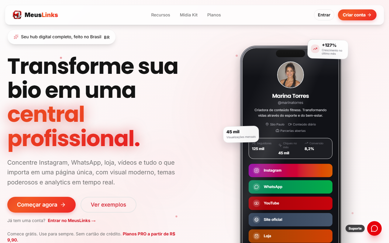 Interface do MeusLinksBio