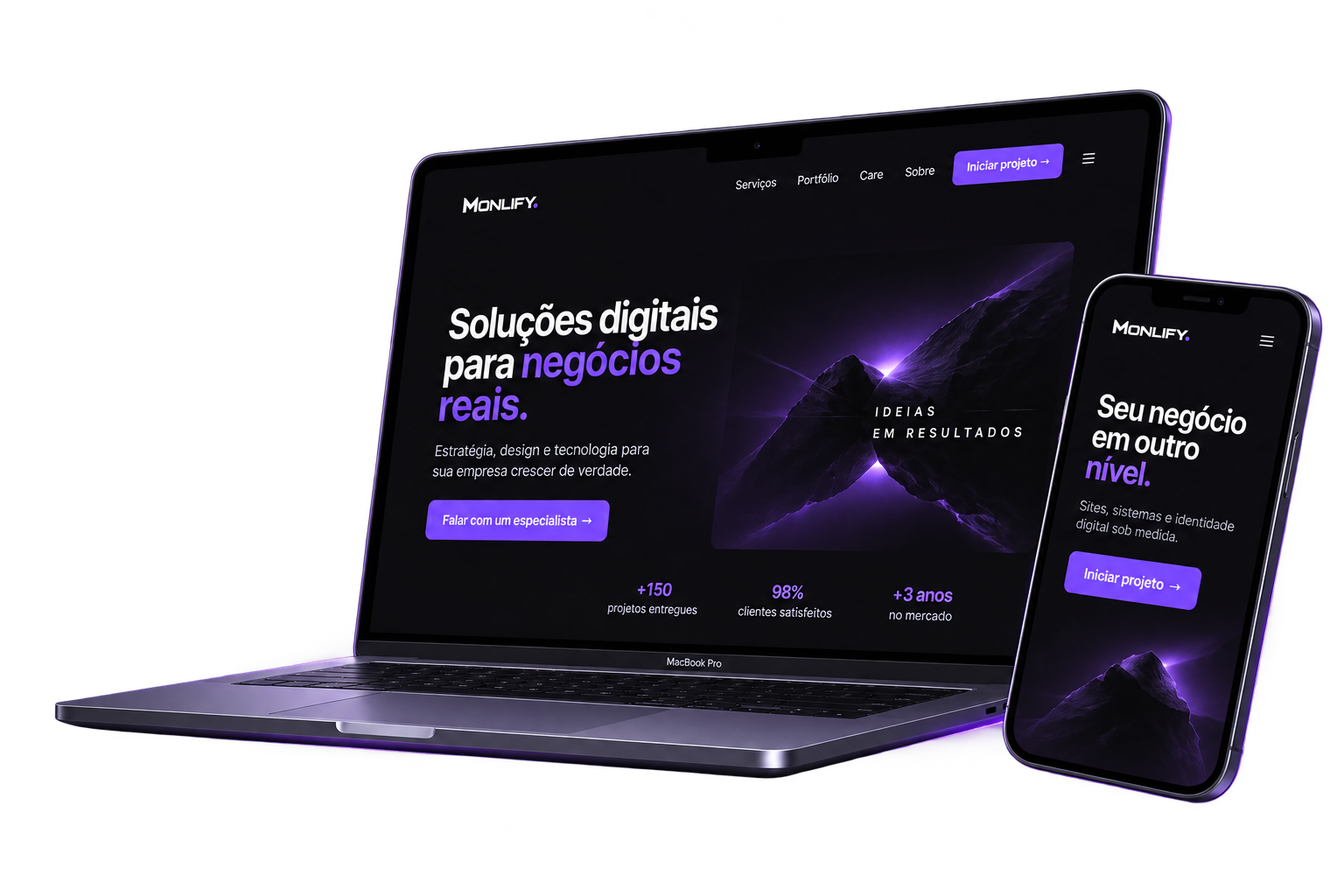 Interface Monlify em notebook e smartphone